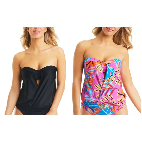 NWT Bar III Women's Banded Tankini Top Multicolor Palms Size S-XL $60 LLL376 - Picture 1 of 4